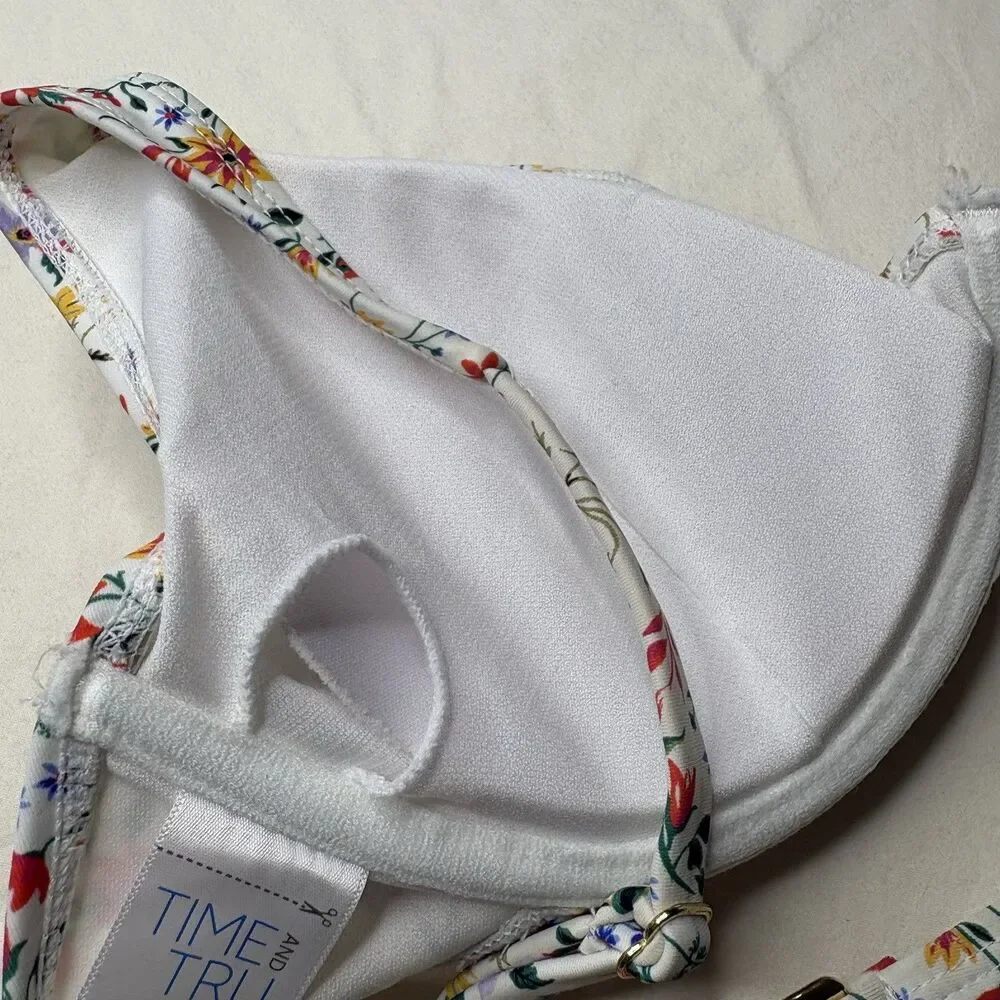 Time & Tru Ditsy Botanical White Bra Underwire Bikini Top Size Medium Womens